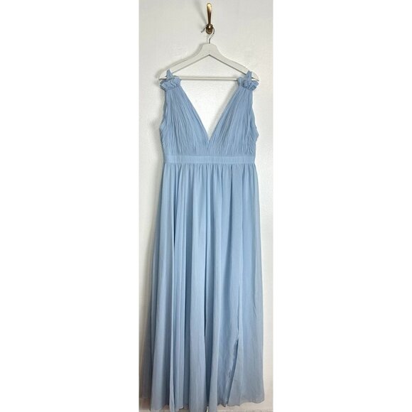MAC DUGGAL Plunge Neck Chiffon Grecian Gown in Powder Blue Size US 12 - Picture 4 of 12